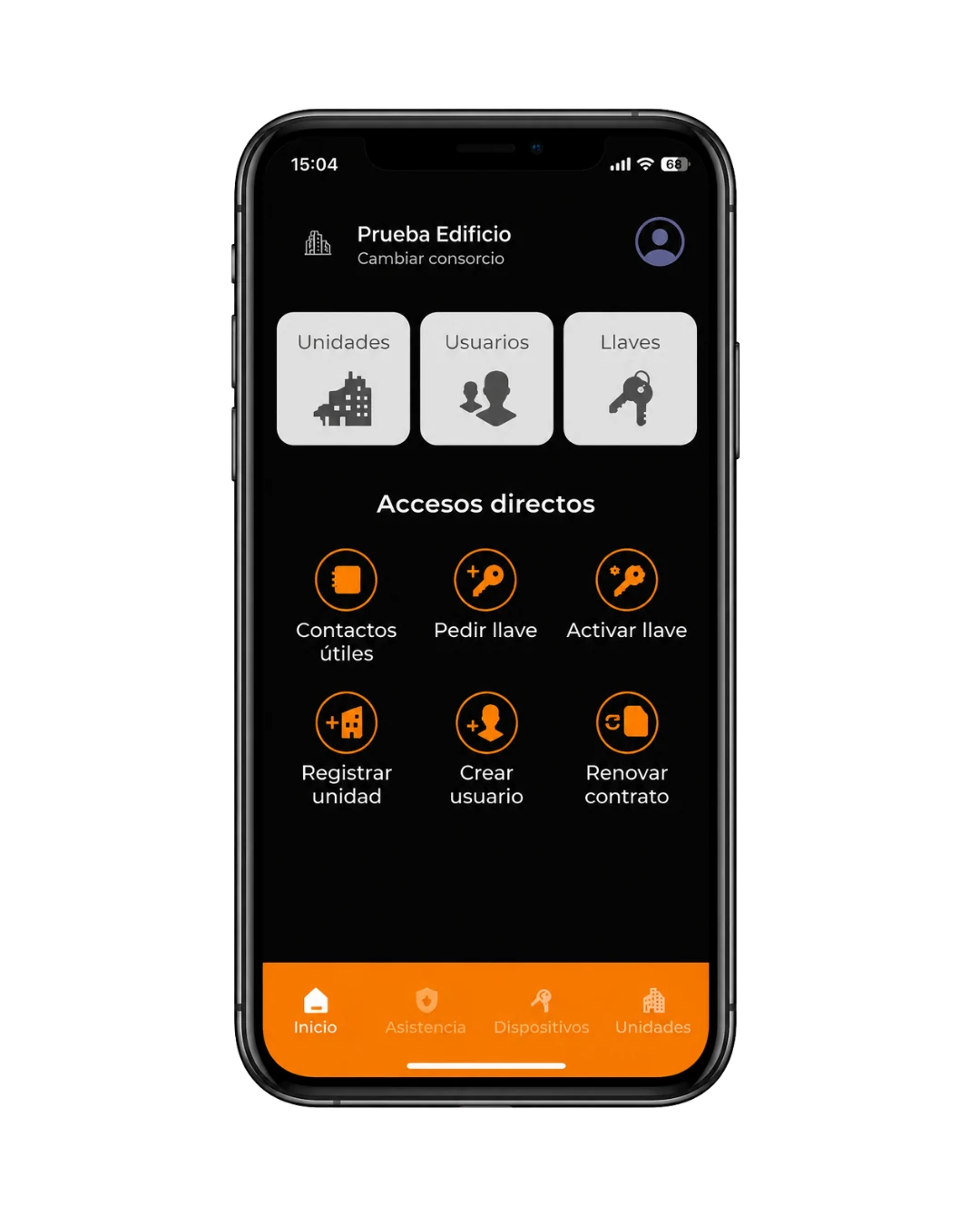 App Edificio Brocal — pantalla de inicio con accesos directos